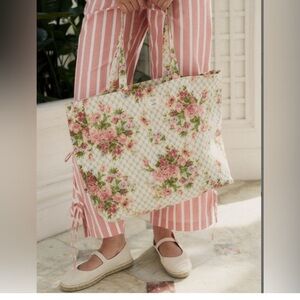 Sezane x Andion Cream and Pink Floral Tote Bag